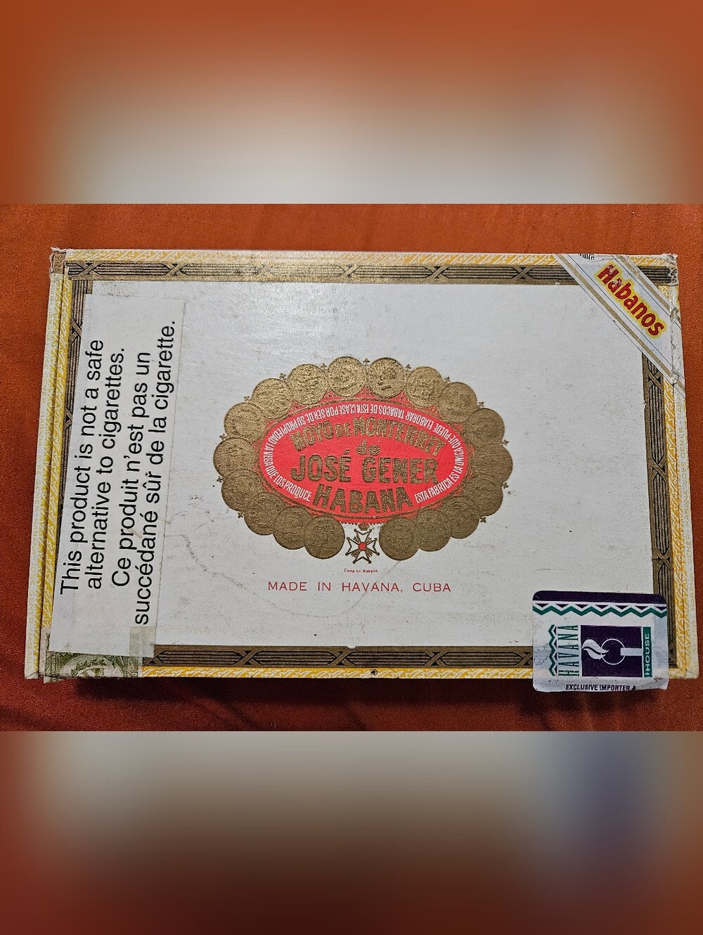 Vintage Jose Gener Habana Cigar Box - White & Gold